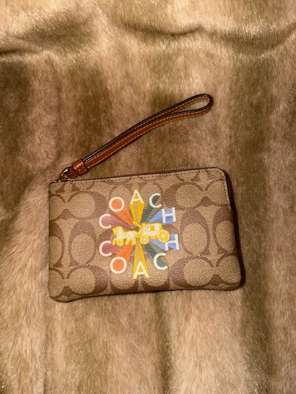 Coach Brown Signature Canvas Card Wallet Wristlet